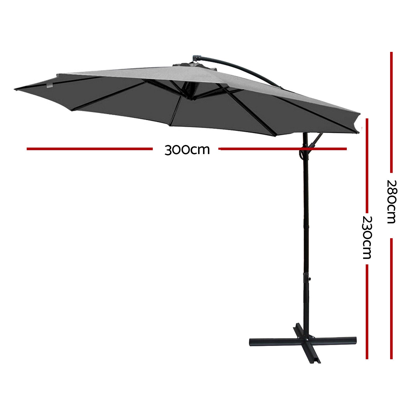 Umbrellas & Sunshades: Instahut 3m Outdoor Umbrella Cantilever Beach Garden Patio Grey