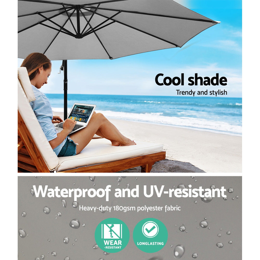 Umbrellas & Sunshades: Instahut 3m Outdoor Umbrella Cantilever Beach Garden Patio Grey