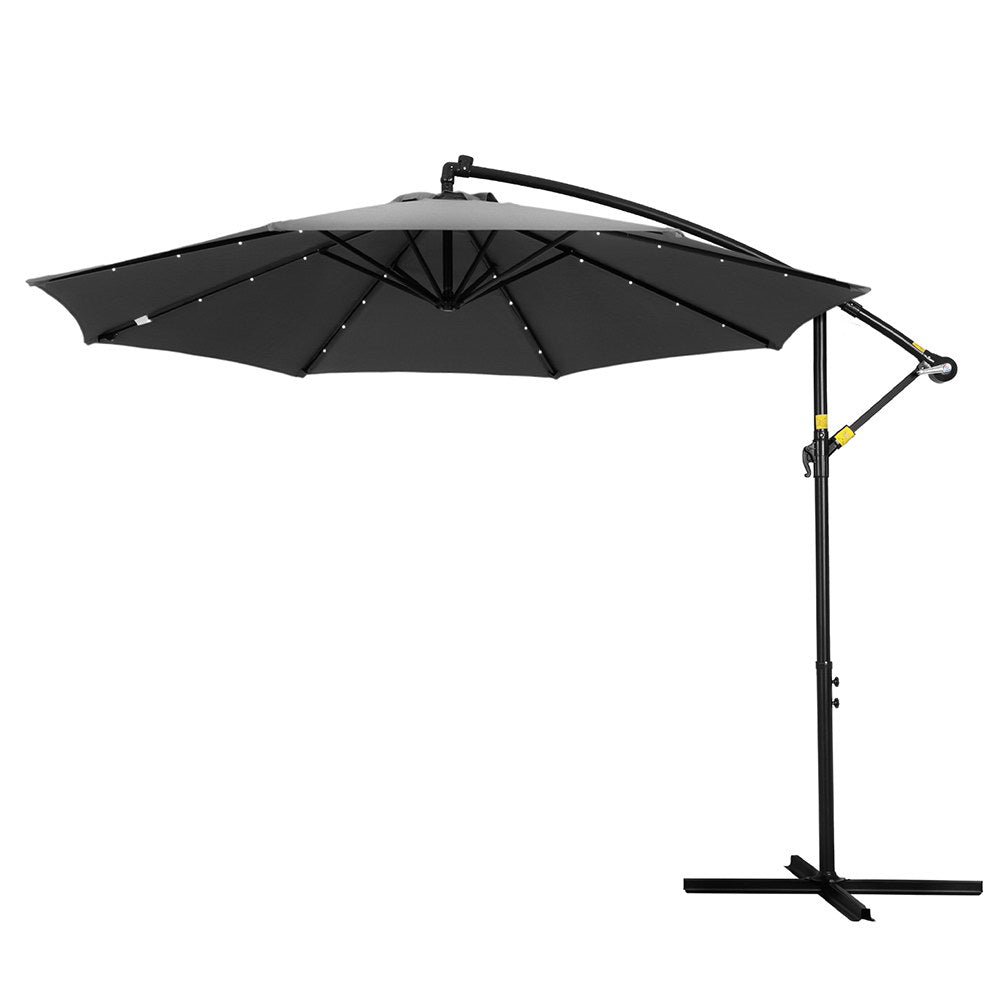 Umbrellas & Sunshades: Instahut Outdoor Umbrella 3M Cantilever Beach LED Garden Shade Patio Charcoal