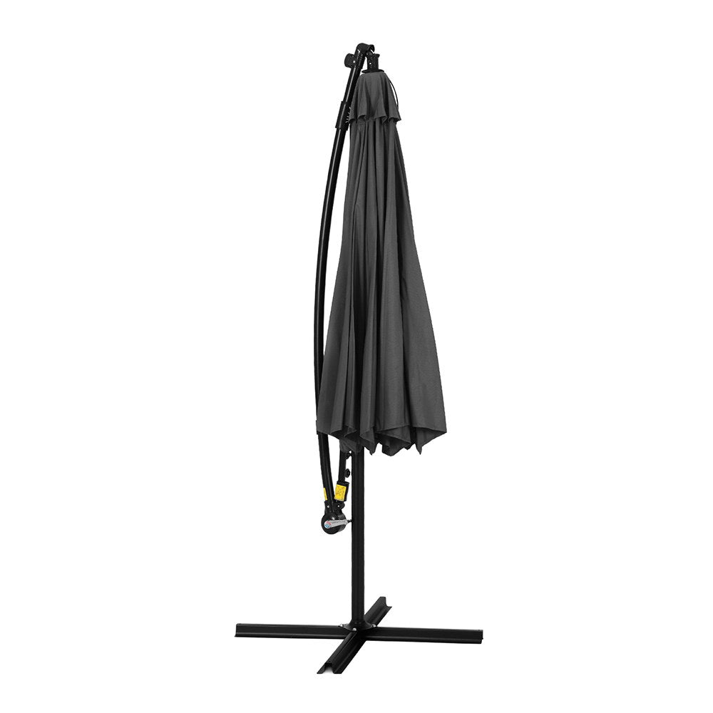 Umbrellas & Sunshades: Instahut Outdoor Umbrella 3M Cantilever Beach LED Garden Shade Patio Charcoal