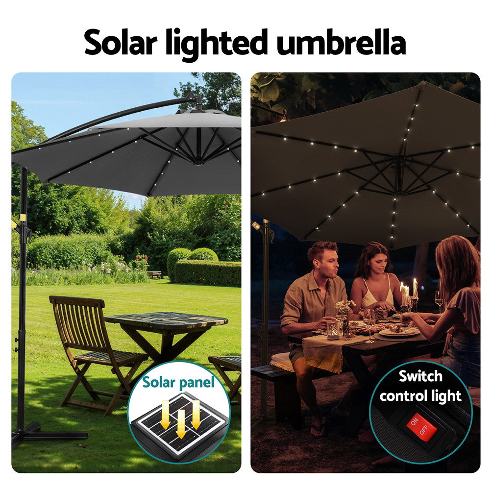Umbrellas & Sunshades: Instahut Outdoor Umbrella 3M Cantilever Beach LED Garden Shade Patio Charcoal