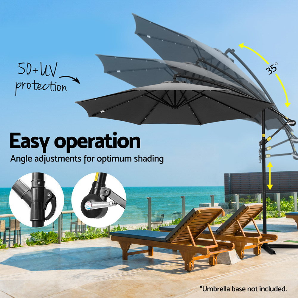 Umbrellas & Sunshades: Instahut Outdoor Umbrella 3M Cantilever Beach LED Garden Shade Patio Charcoal