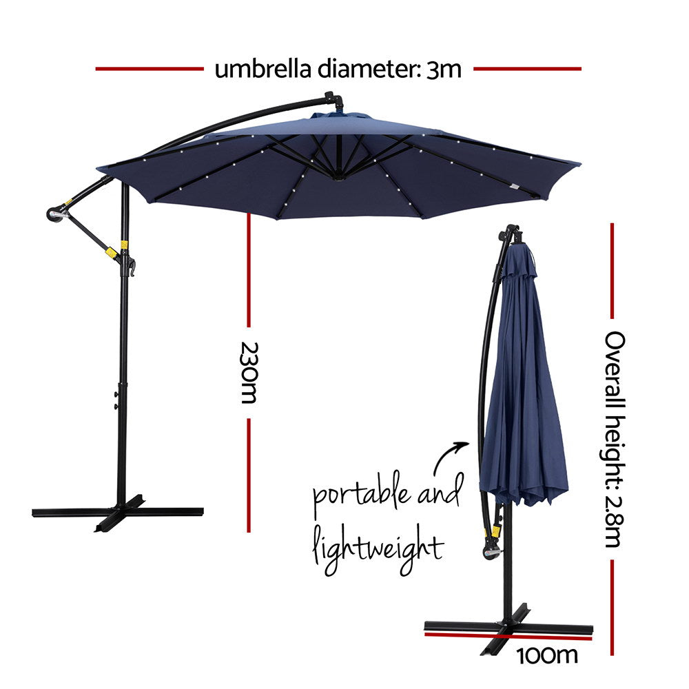 Umbrellas & Sunshades: Instahut Outdoor Umbrella 3M Cantilever Beach LED Umbrellas Garden Shade Patio