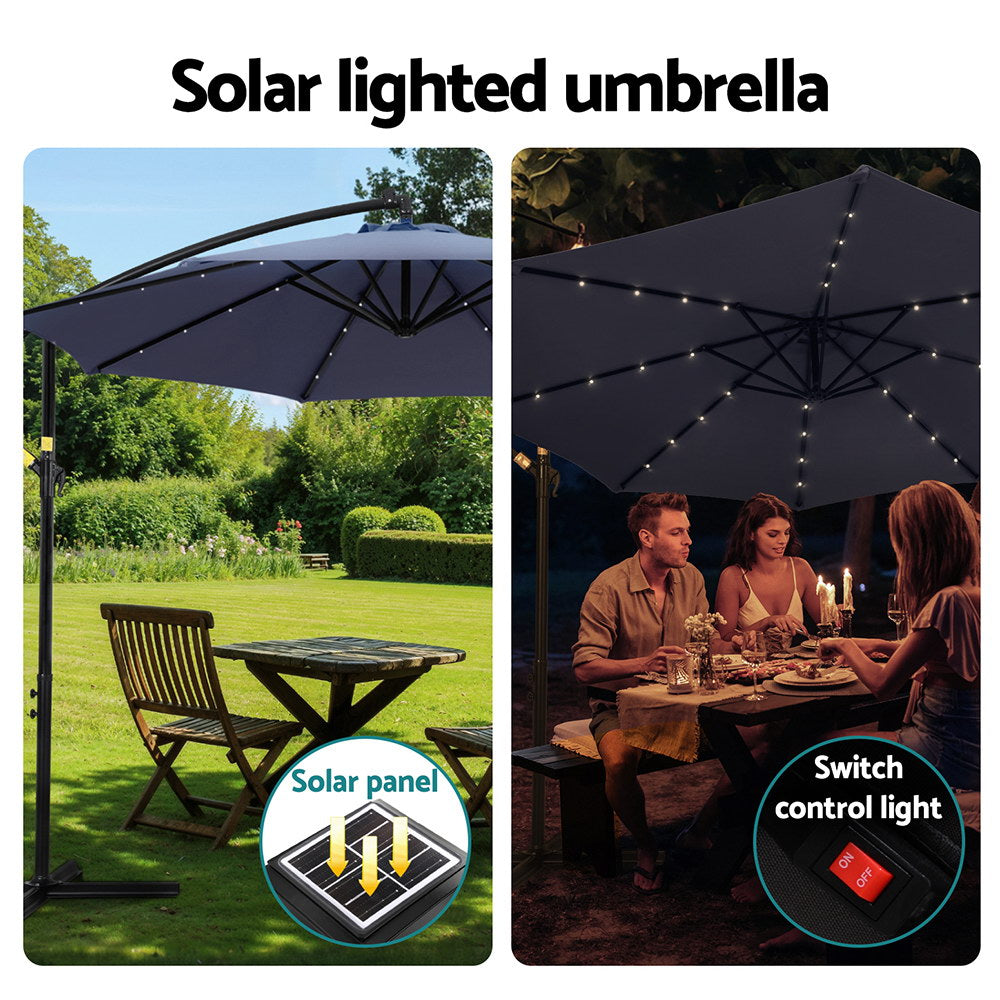 Umbrellas & Sunshades: Instahut Outdoor Umbrella 3M Cantilever Beach LED Umbrellas Garden Shade Patio