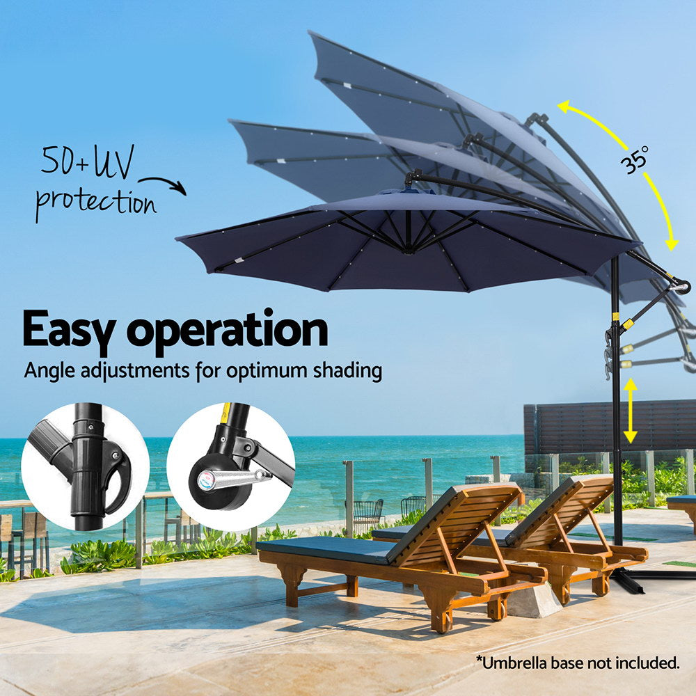 Umbrellas & Sunshades: Instahut Outdoor Umbrella 3M Cantilever Beach LED Umbrellas Garden Shade Patio