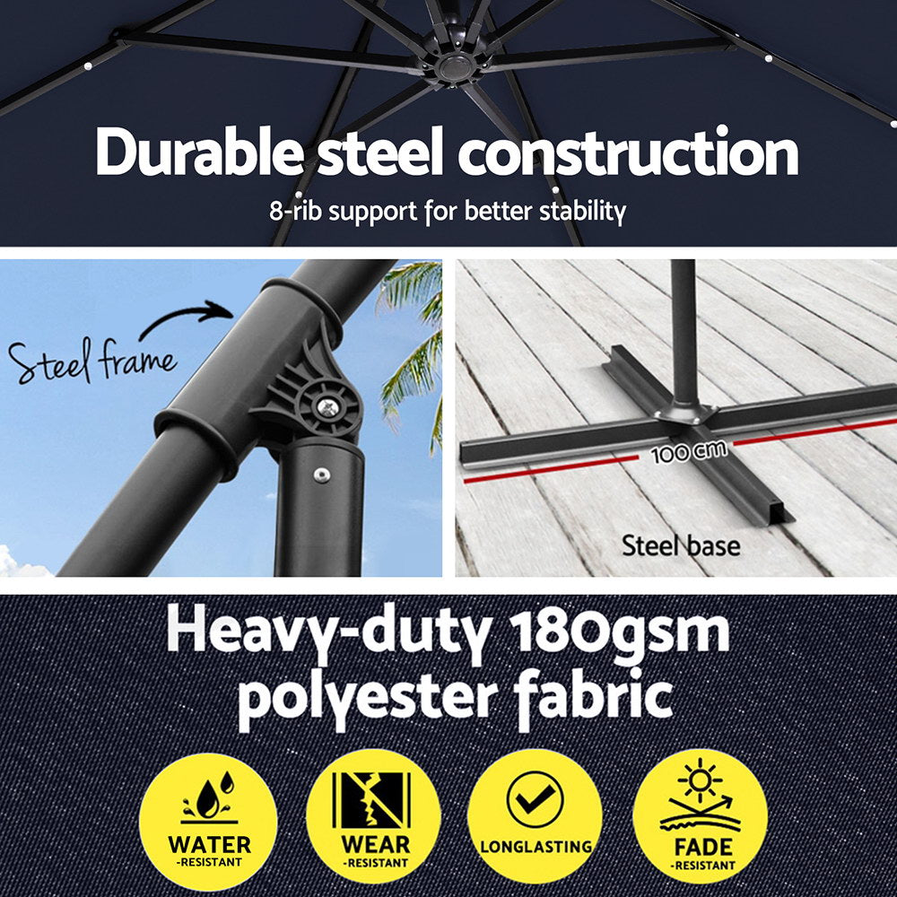 Umbrellas & Sunshades: Instahut Outdoor Umbrella 3M Cantilever Beach LED Umbrellas Garden Shade Patio