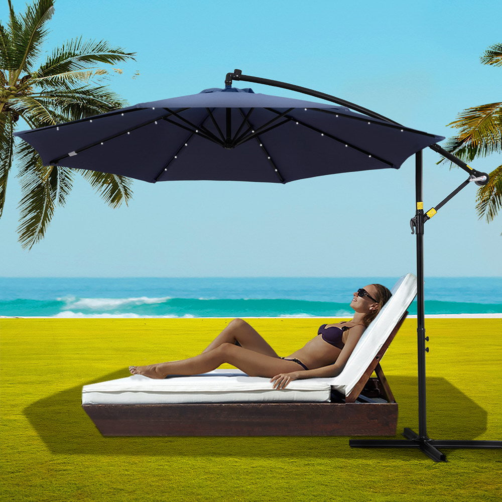 Umbrellas & Sunshades: Instahut Outdoor Umbrella 3M Cantilever Beach LED Umbrellas Garden Shade Patio