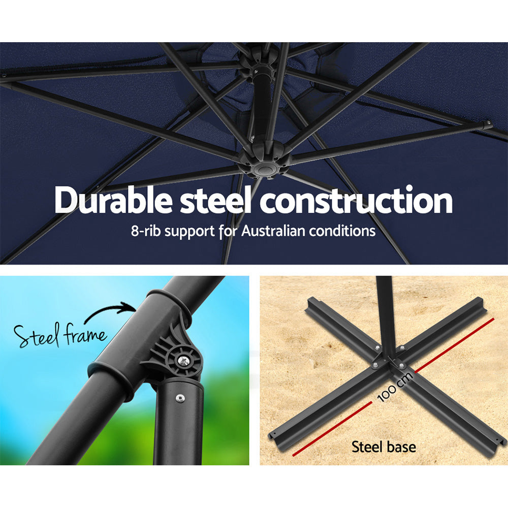Umbrellas & Sunshades: Instahut 3m Outdoor Umbrella Cantilever Beach Garden Patio Navy
