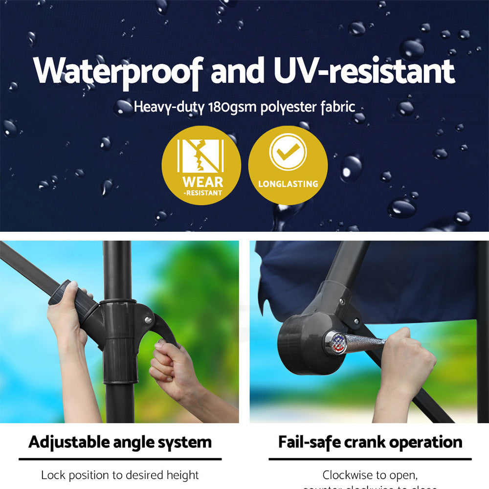 Umbrellas & Sunshades: Instahut 3m Outdoor Umbrella Cantilever Beach Garden Patio Navy