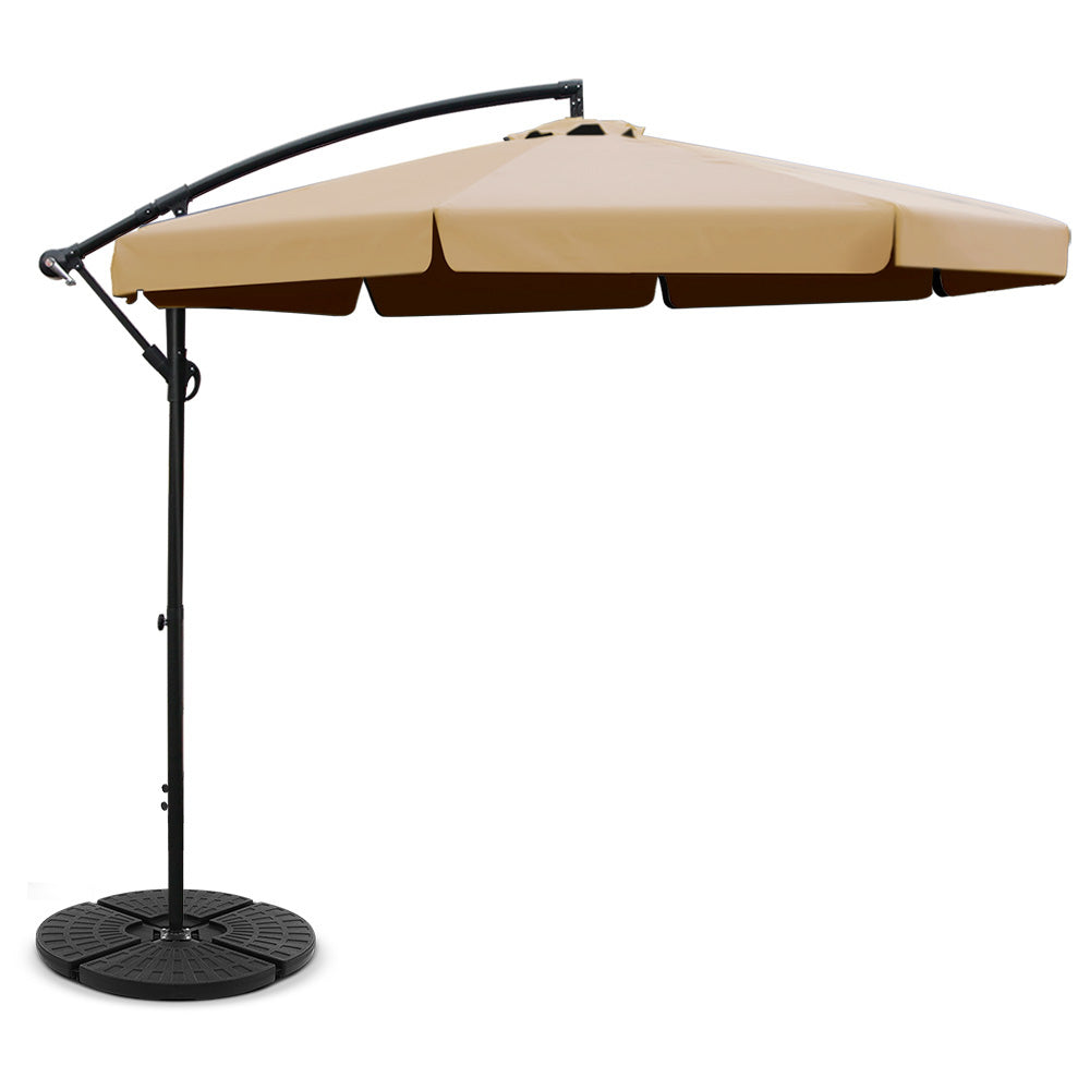 Umbrellas & Sunshades: Instahut 3m Outdoor Umbrella w/Base Cantilever Garden Patio Beach Beige