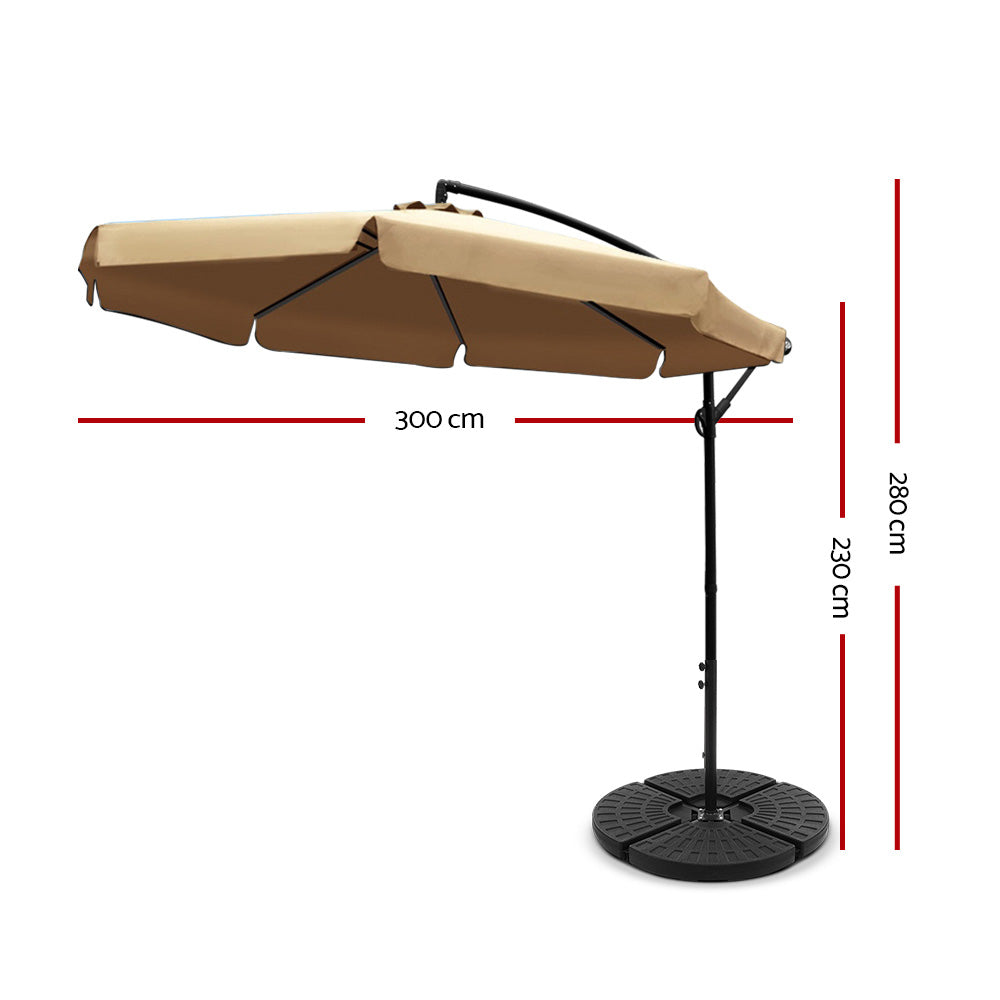 Umbrellas & Sunshades: Instahut 3m Outdoor Umbrella w/Base Cantilever Garden Patio Beach Beige