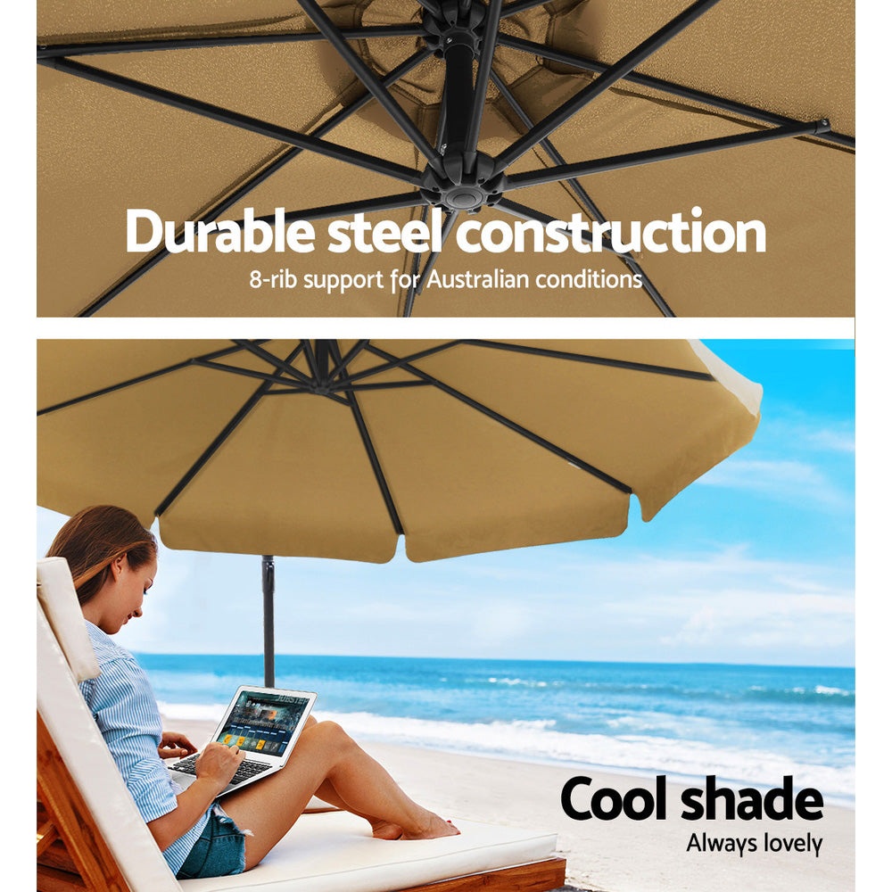 Umbrellas & Sunshades: Instahut 3m Outdoor Umbrella w/Base Cantilever Garden Patio Beach Beige