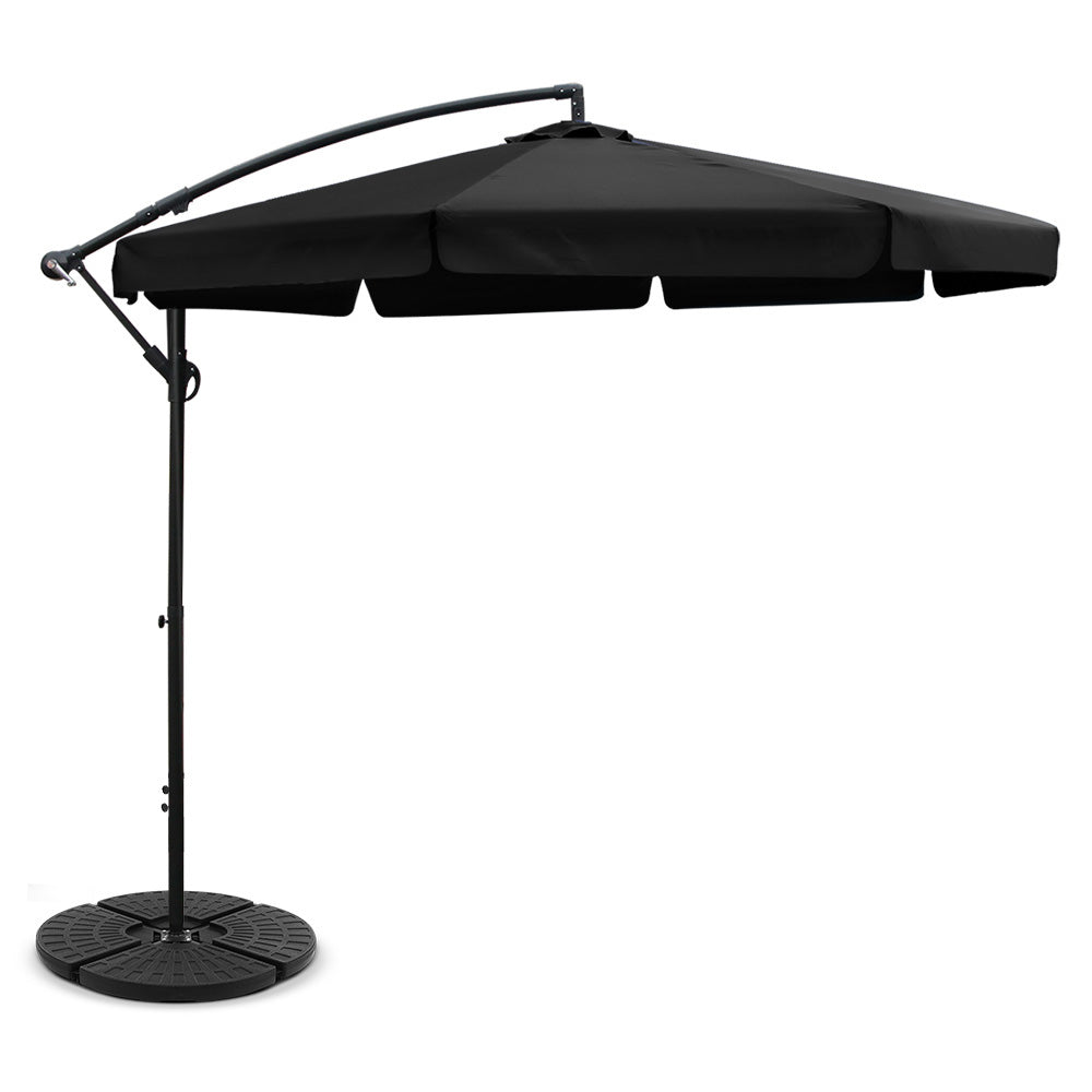 Umbrellas & Sunshades: Instahut 3m Outdoor Umbrella w/Base Cantilever Garden Patio Beach Black
