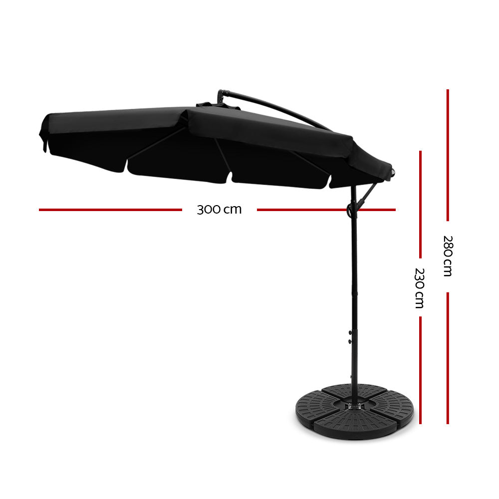 Umbrellas & Sunshades: Instahut 3m Outdoor Umbrella w/Base Cantilever Garden Patio Beach Black