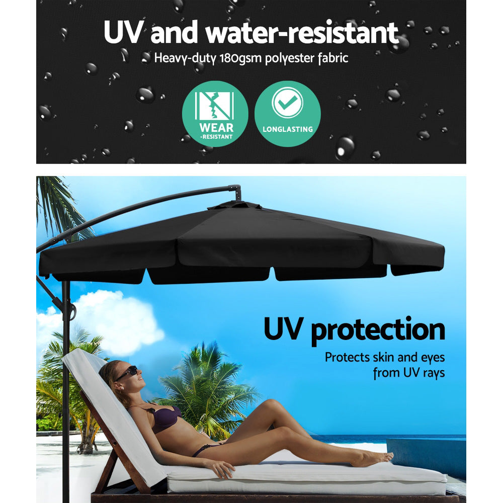 Umbrellas & Sunshades: Instahut 3m Outdoor Umbrella w/Base Cantilever Garden Patio Beach Black