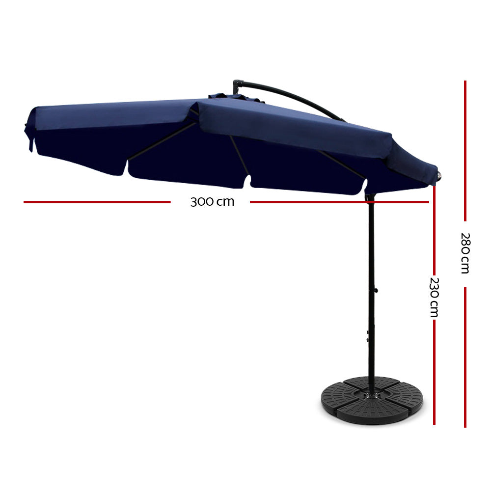 Umbrellas & Sunshades: Instahut 3m Outdoor Umbrella w/Base Cantilever Garden Patio Beach Navy