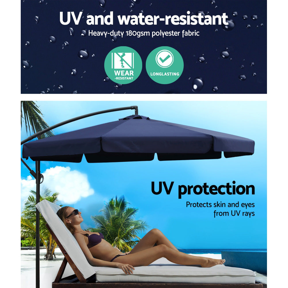 Umbrellas & Sunshades: Instahut 3m Outdoor Umbrella w/Base Cantilever Garden Patio Beach Navy