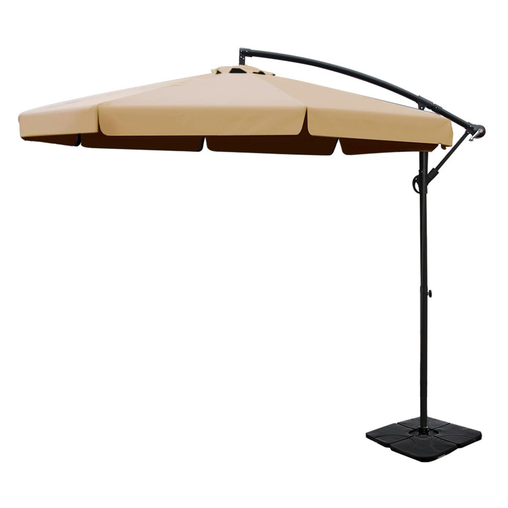 Umbrellas & Sunshades: Instahut 3m Outdoor Umbrella w/Base Cantilever Garden Beach Patio Beige