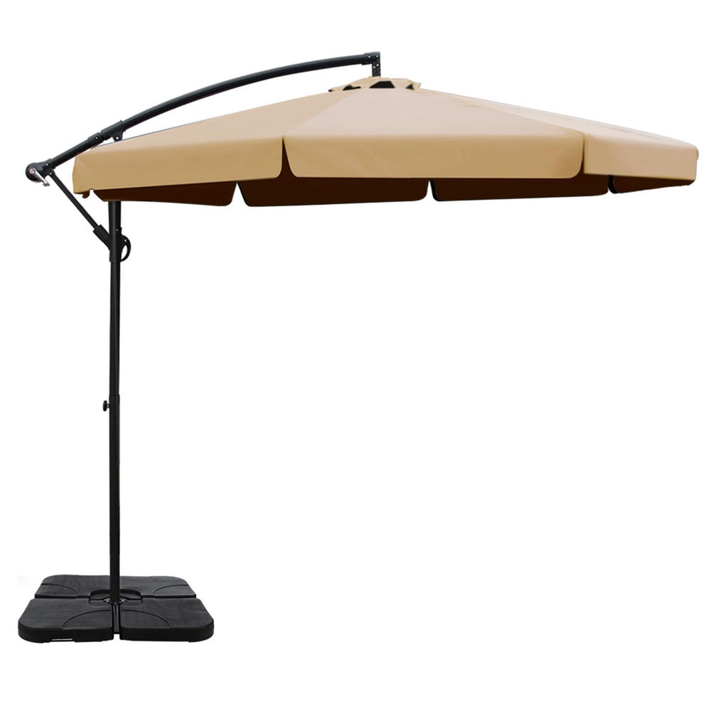 Umbrellas & Sunshades: Instahut 3m Outdoor Umbrella w/Base Cantilever Garden Beach Patio Beige