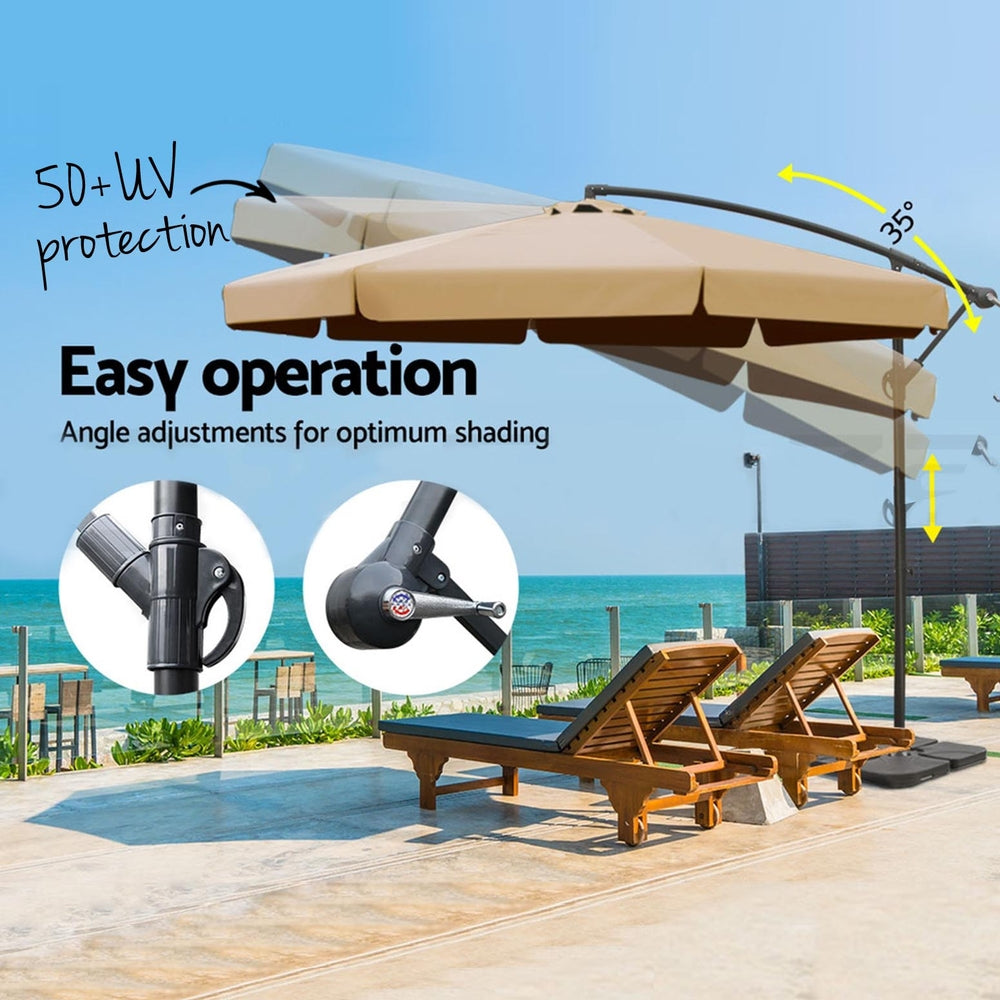 Umbrellas & Sunshades: Instahut 3m Outdoor Umbrella w/Base Cantilever Garden Beach Patio Beige