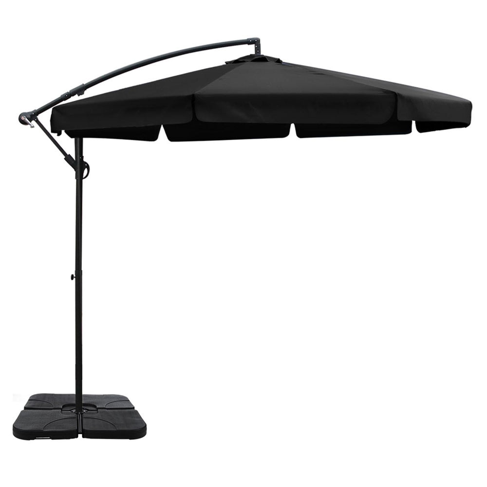Umbrellas & Sunshades: Instahut 3m Outdoor Umbrella w/Base Cantilever Garden Beach Patio Black