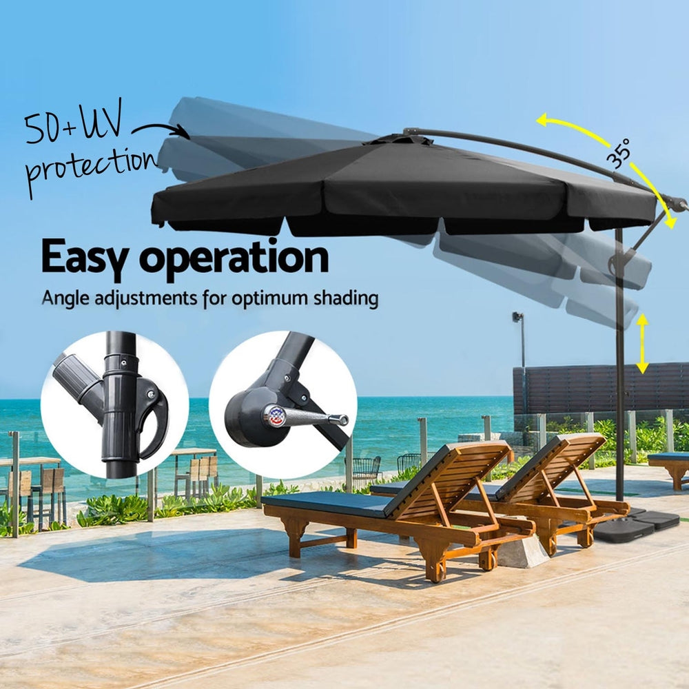 Umbrellas & Sunshades: Instahut 3m Outdoor Umbrella w/Base Cantilever Garden Beach Patio Black