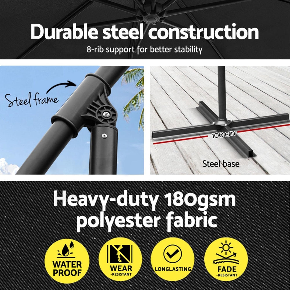 Umbrellas & Sunshades: Instahut 3m Outdoor Umbrella w/Base Cantilever Garden Beach Patio Black