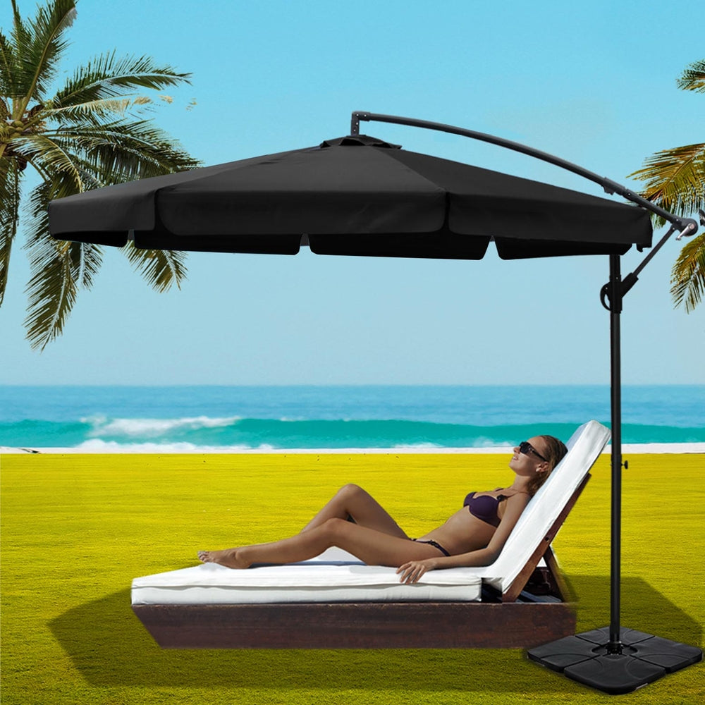 Umbrellas & Sunshades: Instahut 3m Outdoor Umbrella w/Base Cantilever Garden Beach Patio Black
