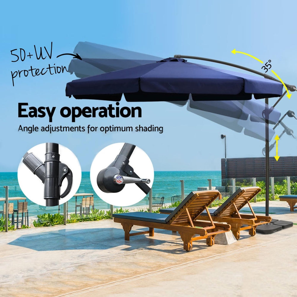Umbrellas & Sunshades: Instahut 3m Outdoor Umbrella w/Base Cantilever Garden Beach Patio Navy