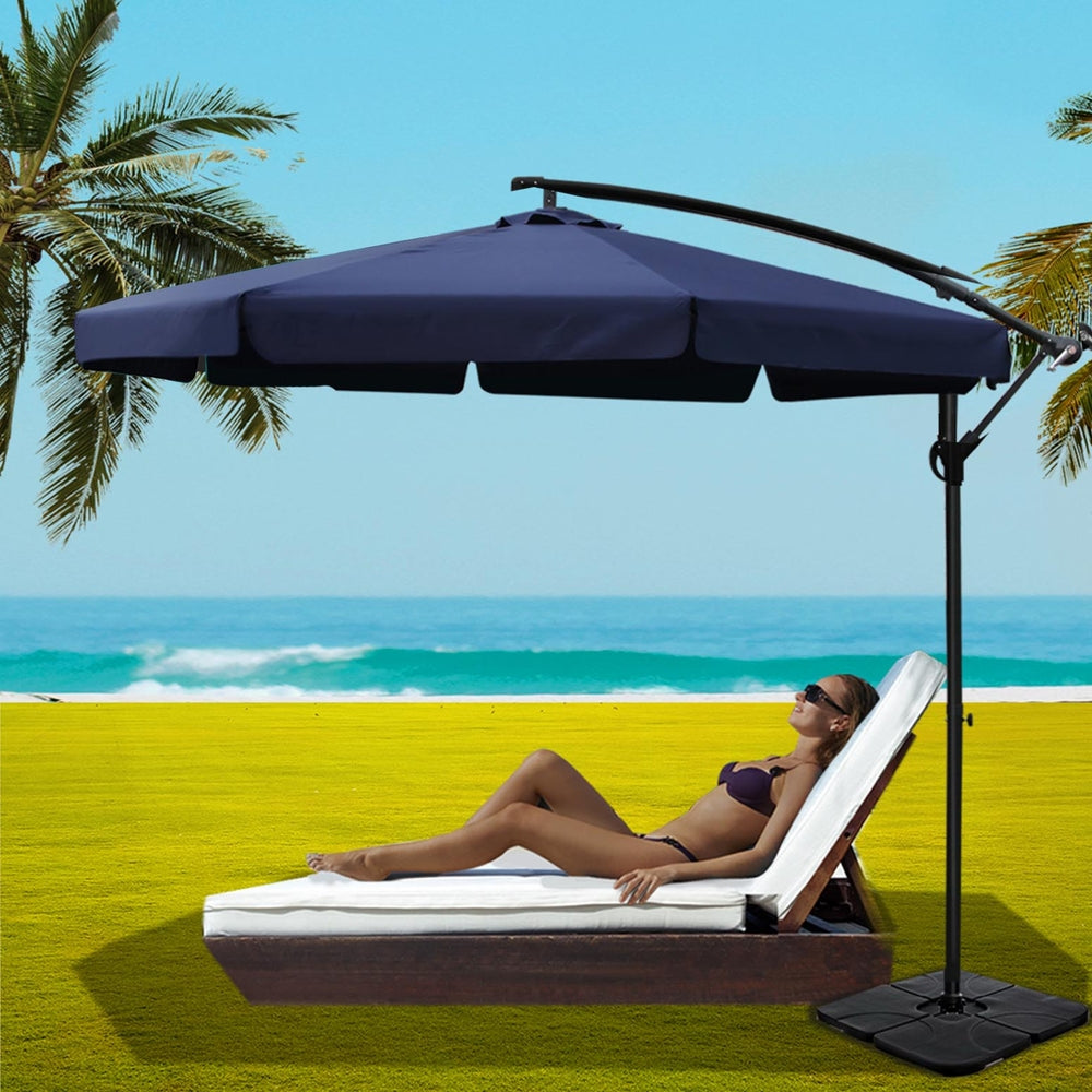 Umbrellas & Sunshades: Instahut 3m Outdoor Umbrella w/Base Cantilever Garden Beach Patio Navy