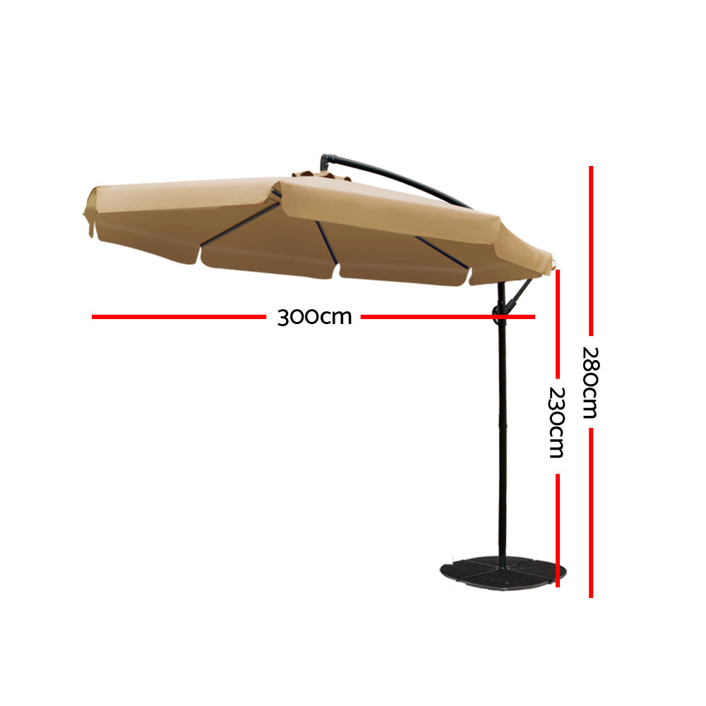 Umbrellas & Sunshades: Instahut 3m Outdoor Umbrella Cantilever Garden Beach Patio Beige