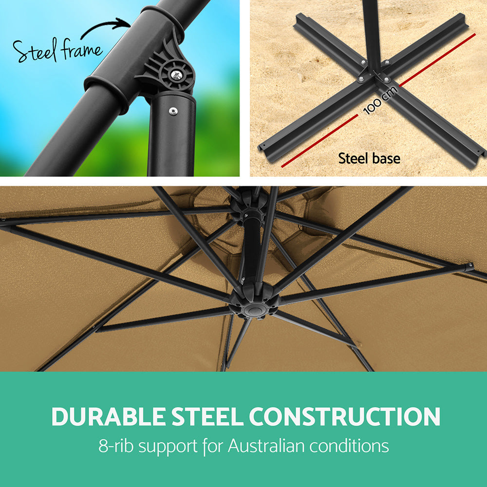 Umbrellas & Sunshades: Instahut 3m Outdoor Umbrella Cantilever Garden Beach Patio Beige