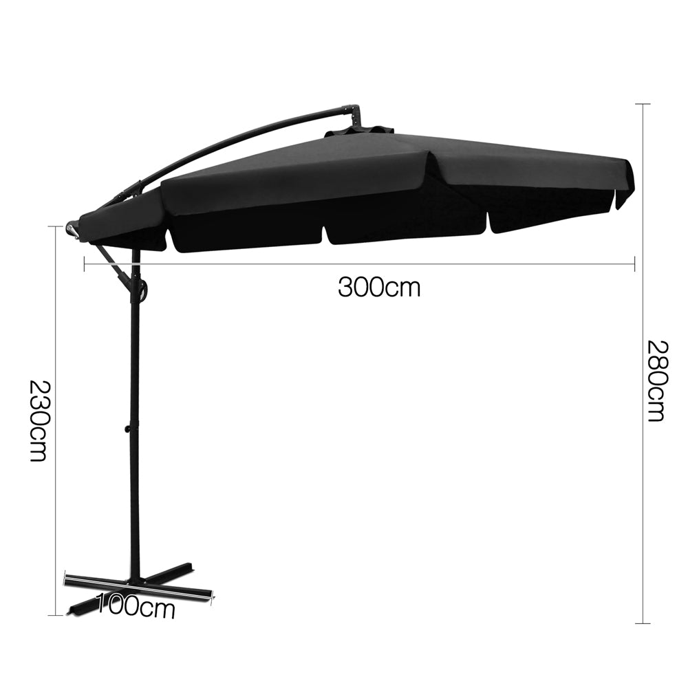 Umbrellas & Sunshades: Instahut 3m Outdoor Umbrella Cantilever Garden Beach Patio Black