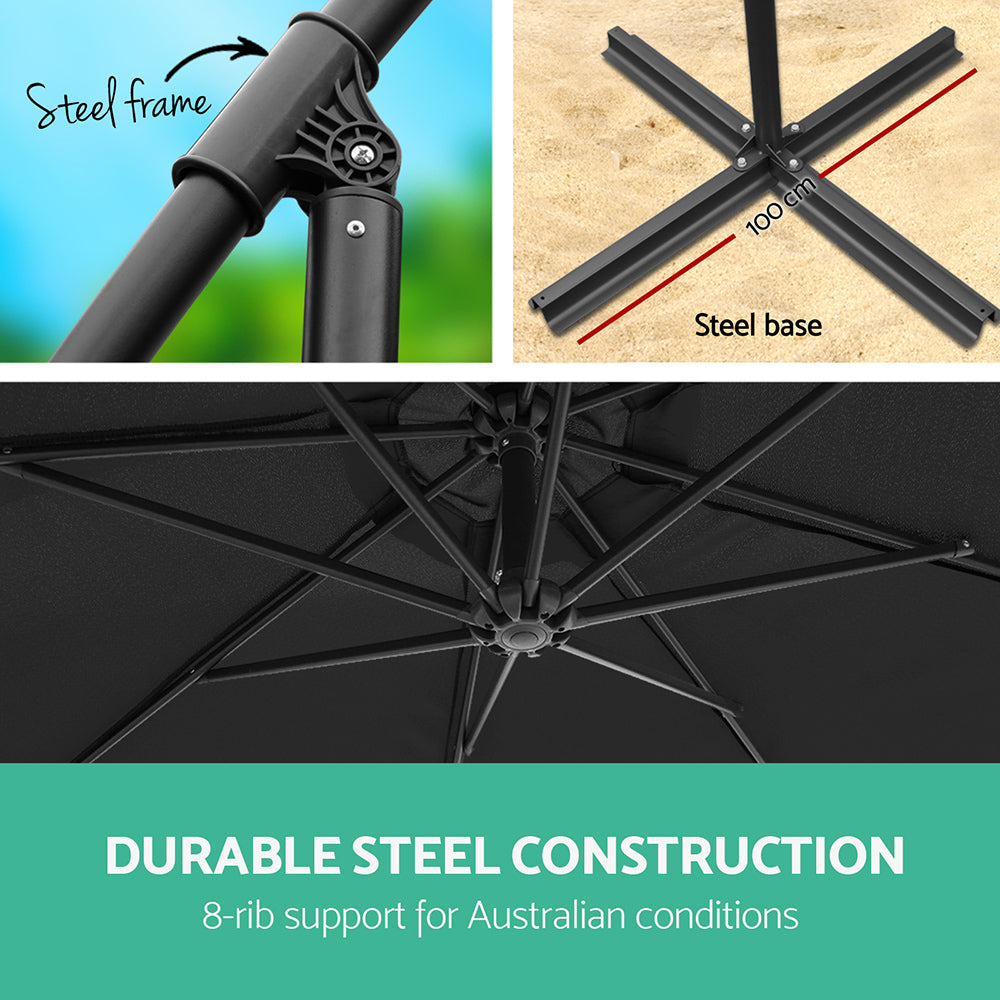 Umbrellas & Sunshades: Instahut 3m Outdoor Umbrella Cantilever Garden Beach Patio Black