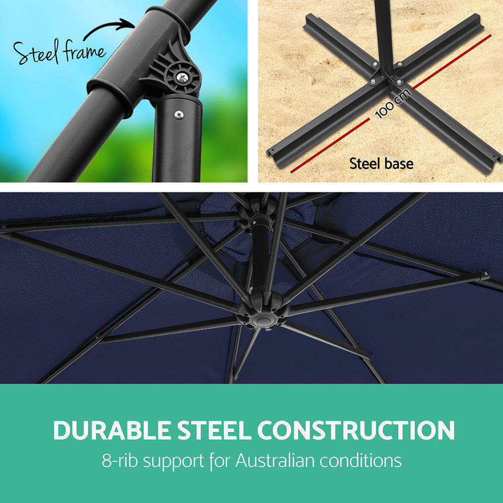 Umbrellas & Sunshades: Instahut 3m Outdoor Umbrella Cantilever Garden Beach Patio Navy