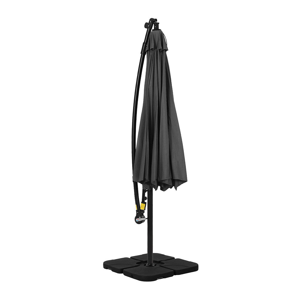 Umbrellas & Sunshades: Instahut Outdoor Umbrella 3M Cantilever Beach LED Base Garden Sun Patio Charcoal
