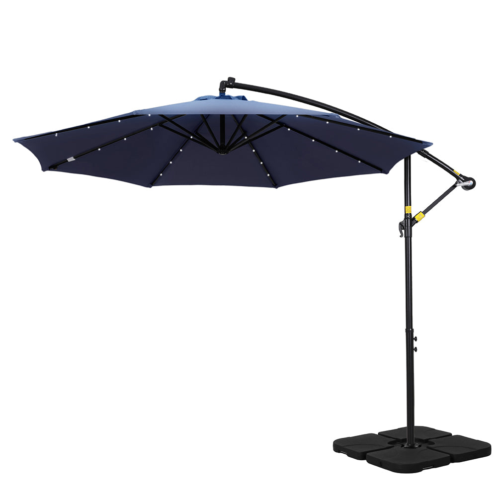 Umbrellas & Sunshades: Instahut Outdoor Umbrella 3M Cantilever Beach LED w/Base Garden Shade Patio Navy