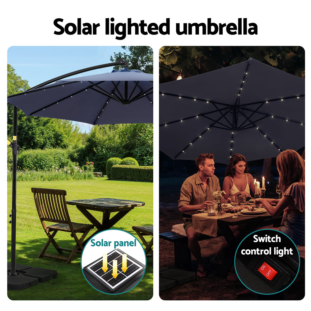 Umbrellas & Sunshades: Instahut Outdoor Umbrella 3M Cantilever Beach LED w/Base Garden Shade Patio Navy