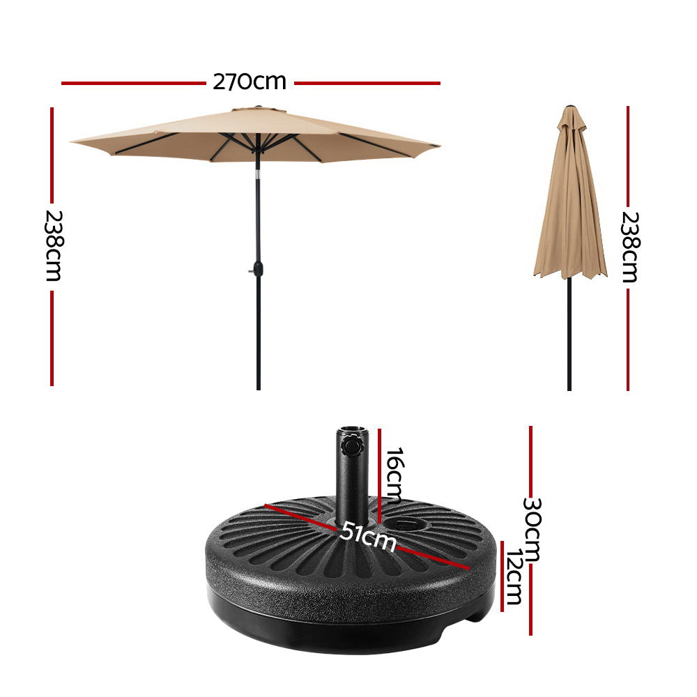 Umbrellas & Sunshades: Instahut 2.7m Outdoor Umbrella w/Base Pole Stand Garden Sun Beige
