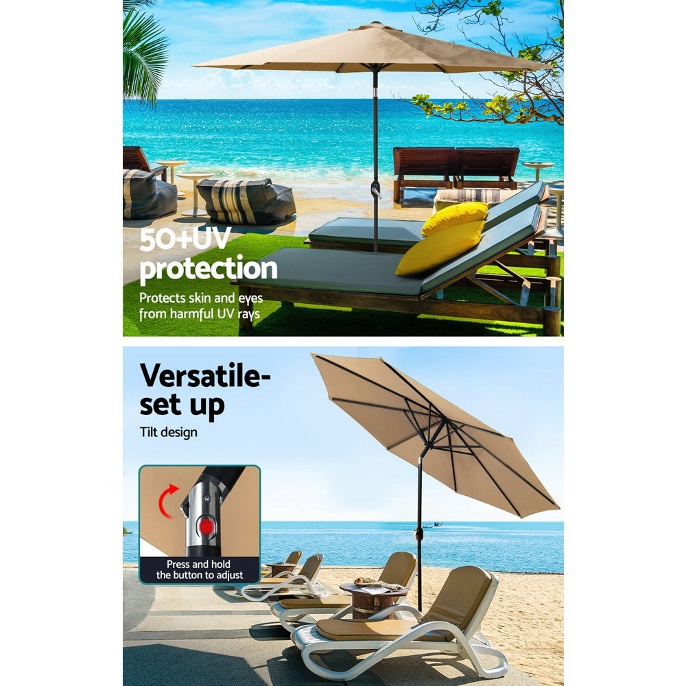 Umbrellas & Sunshades: Instahut 2.7m Outdoor Umbrella w/Base Pole Stand Garden Sun Beige