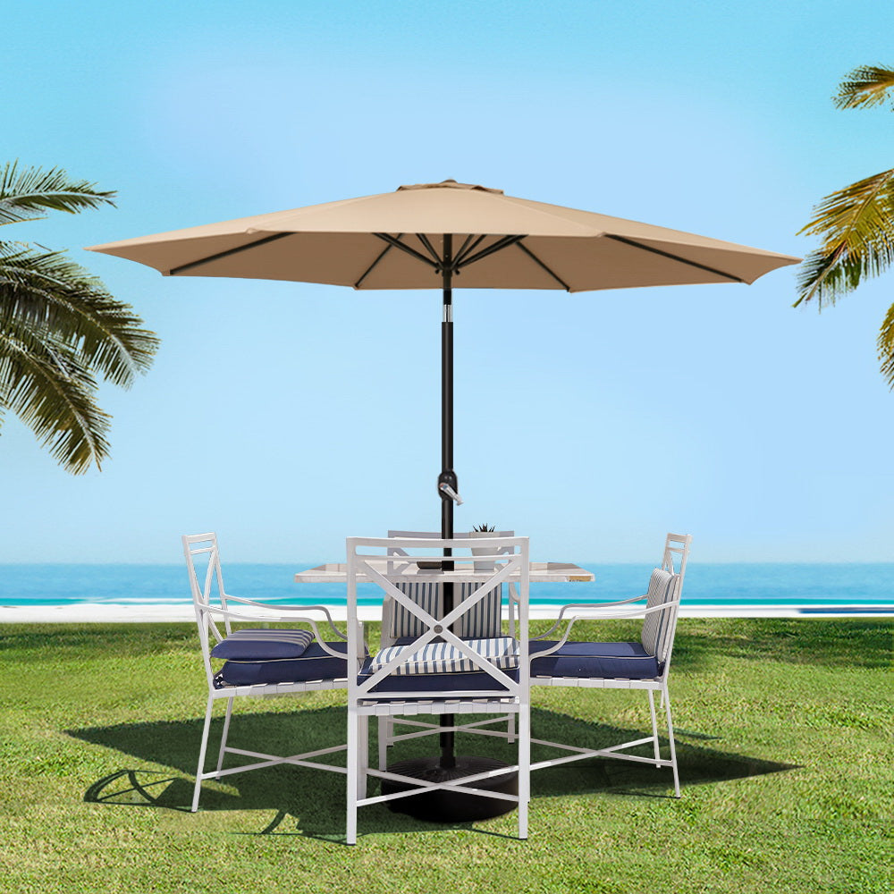 Umbrellas & Sunshades: Instahut 2.7m Outdoor Umbrella w/Base Pole Stand Garden Sun Beige