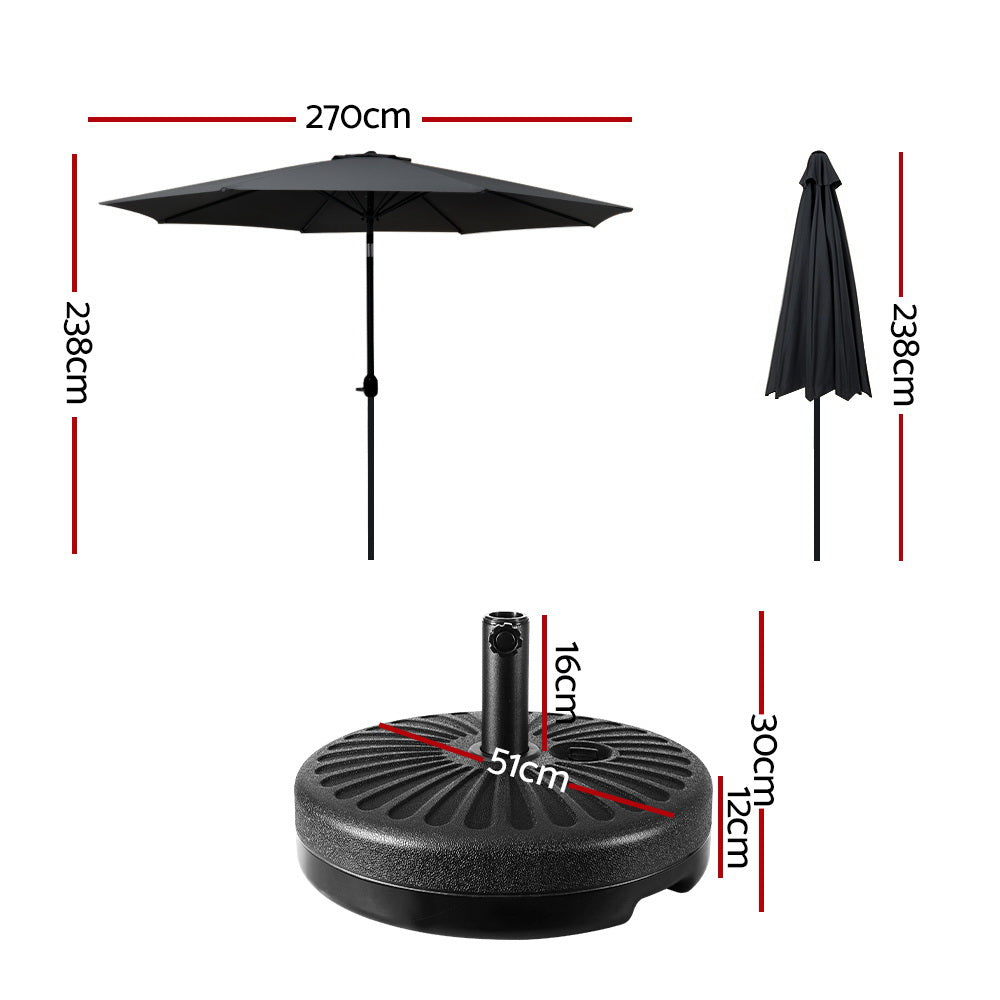Umbrellas & Sunshades: Instahut Outdoor Umbrella 2.7m Base Beach Pole Garden Tilt Sun Patio UV Black