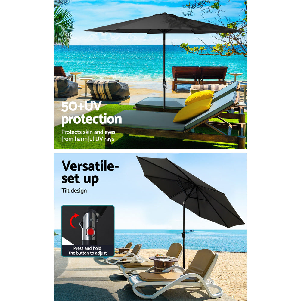 Umbrellas & Sunshades: Instahut Outdoor Umbrella 2.7m Base Beach Pole Garden Tilt Sun Patio UV Black