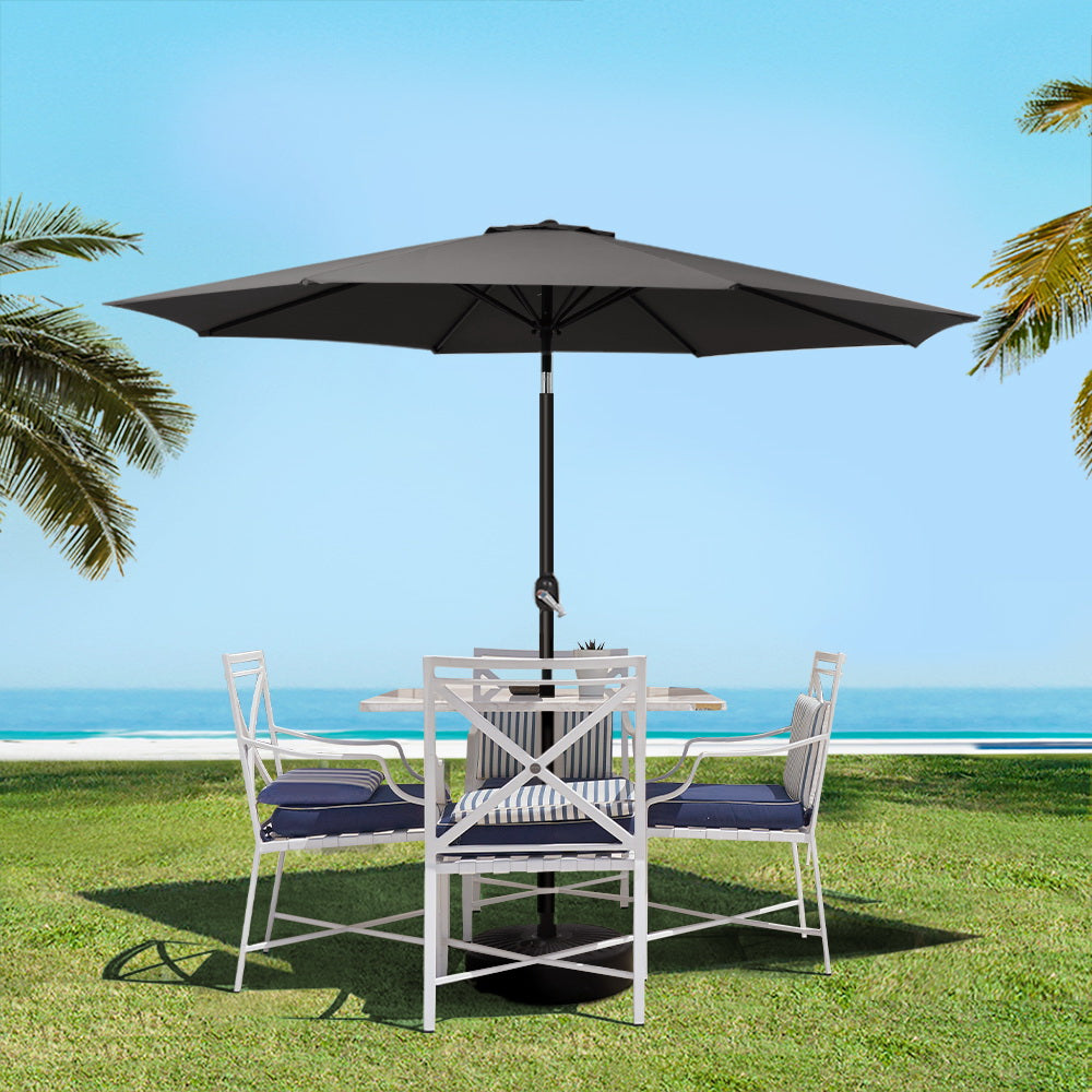 Umbrellas & Sunshades: Instahut Outdoor Umbrella 2.7m Base Beach Pole Garden Tilt Sun Patio UV Black