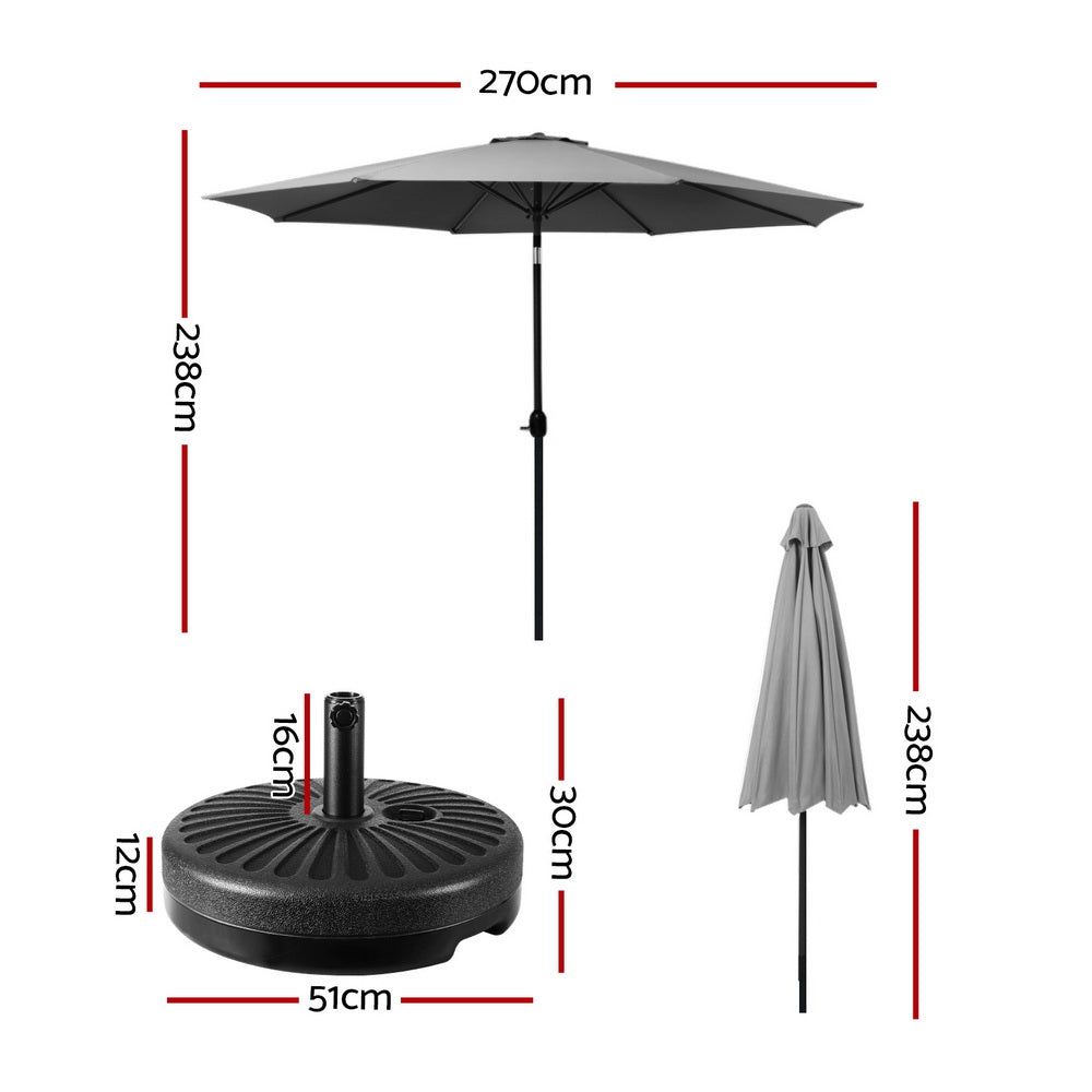 Umbrellas & Sunshades: Instahut 2.7m Outdoor Umbrella w/Base Pole Stand Garden Sun Charcoal