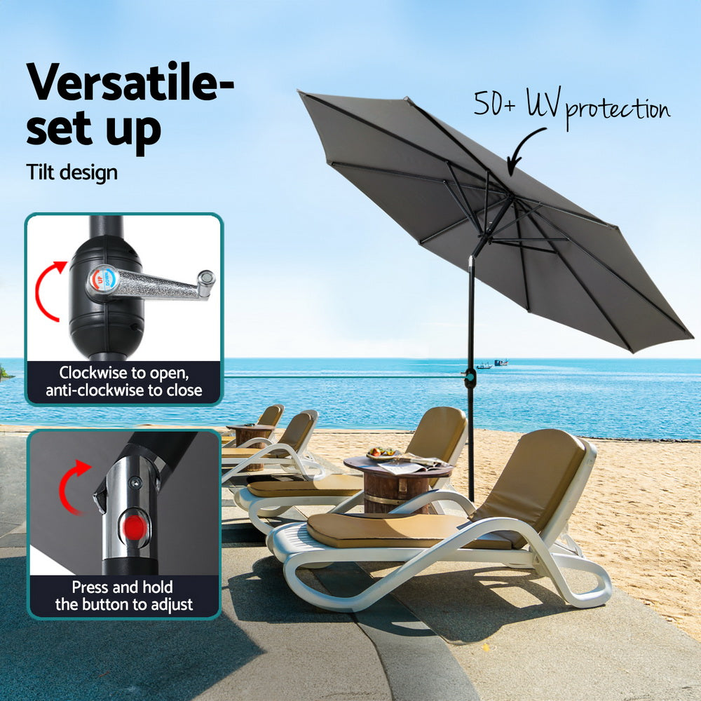 Umbrellas & Sunshades: Instahut 2.7m Outdoor Umbrella w/Base Pole Stand Garden Sun Charcoal