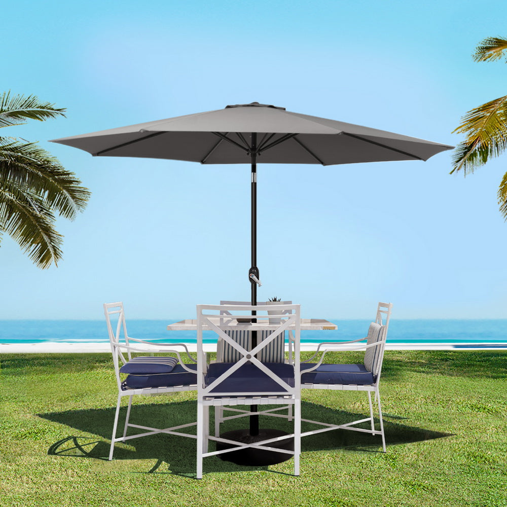Umbrellas & Sunshades: Instahut 2.7m Outdoor Umbrella w/Base Pole Stand Garden Sun Charcoal