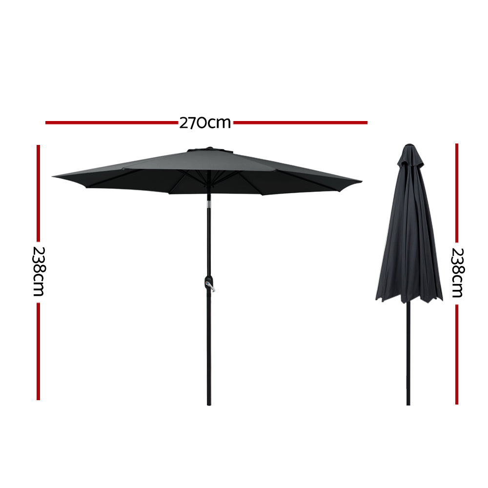 Umbrellas & Sunshades: Instahut 2.7m Outdoor Umbrella w/Base Pole Stand Garden Beach Black