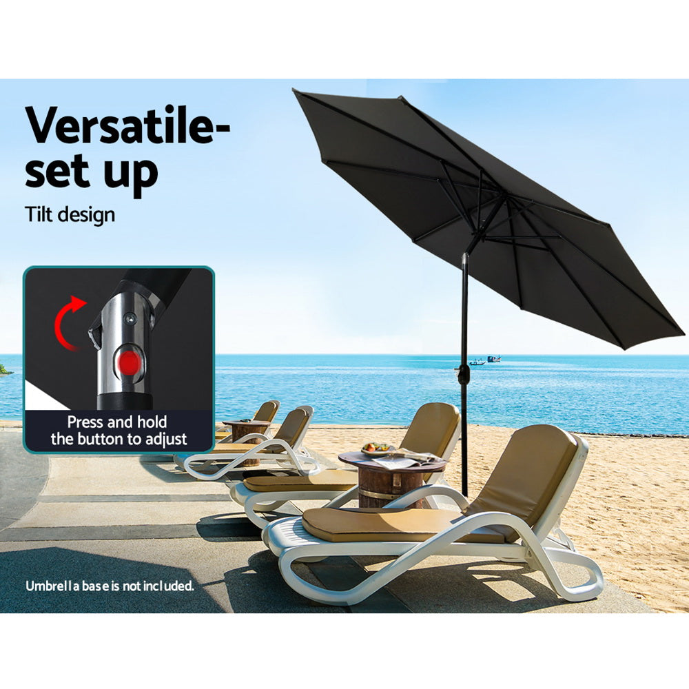 Umbrellas & Sunshades: Instahut 2.7m Outdoor Umbrella w/Base Pole Stand Garden Beach Black