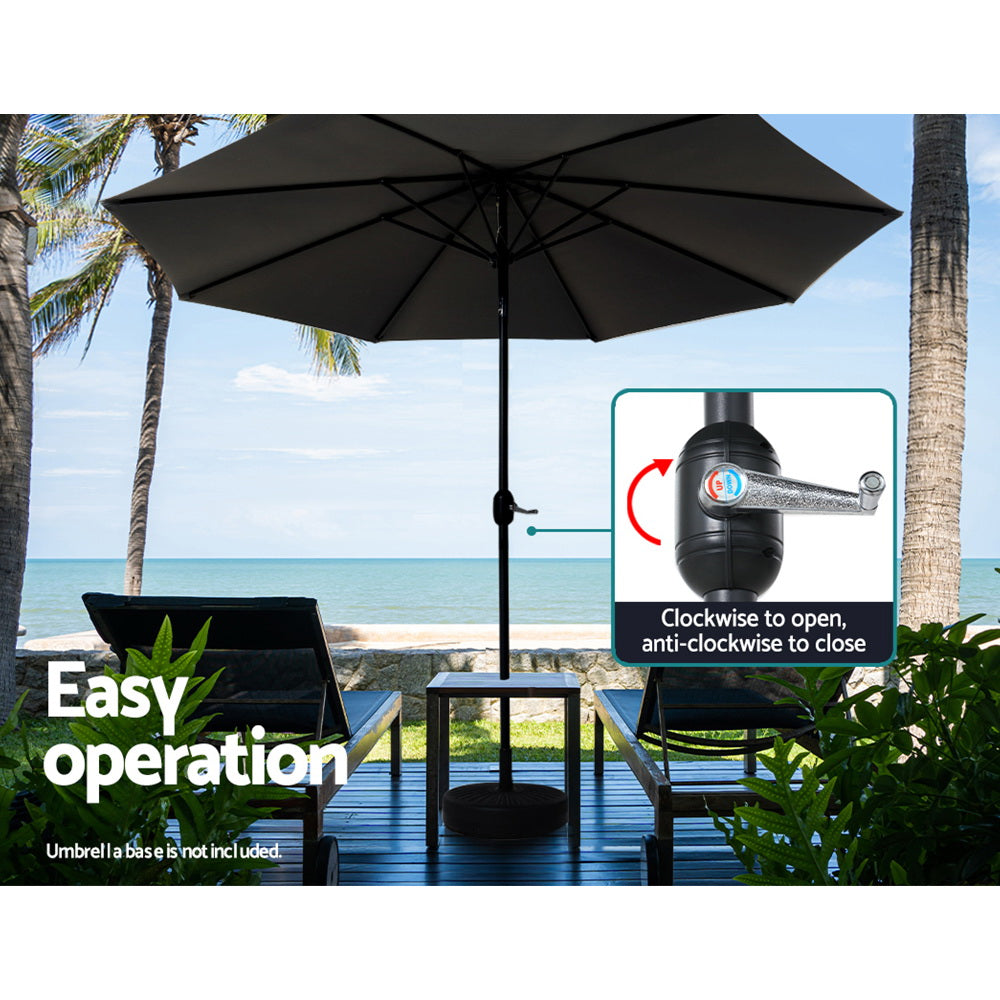 Umbrellas & Sunshades: Instahut 2.7m Outdoor Umbrella w/Base Pole Stand Garden Beach Black